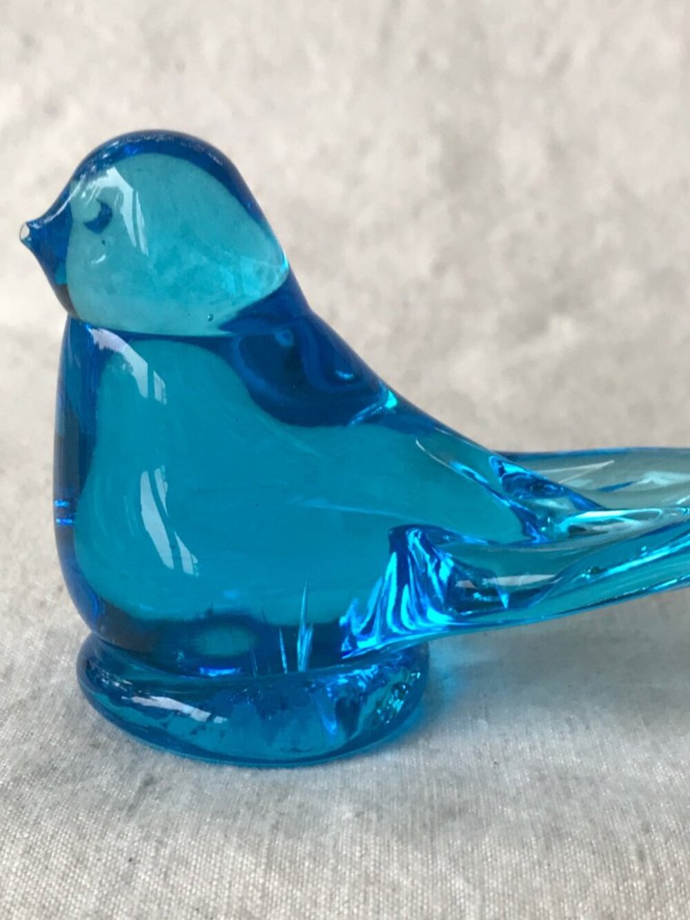 1990 Blue Glass Bluebird of Happiness Paperweight. Signed Ron Ray bird figurine